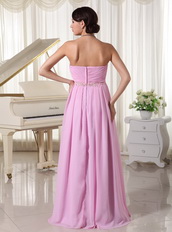 Baby Pink Chiffon Sweetheart Prom Dress With Appliques Decorate Waist Inexpensive