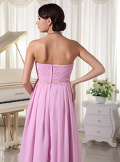 Baby Pink Chiffon Sweetheart Prom Dress With Appliques Decorate Waist Inexpensive