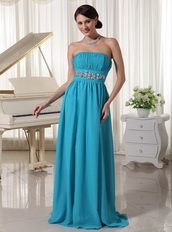 Beaded Decorate Waist Teal Chiffon Prom Dress For Lady Inexpensive