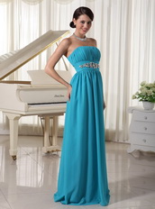 Beaded Decorate Waist Teal Chiffon Prom Dress For Lady Inexpensive