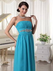 Beaded Decorate Waist Teal Chiffon Prom Dress For Lady Inexpensive
