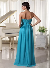 Beaded Decorate Waist Teal Chiffon Prom Dress For Lady Inexpensive