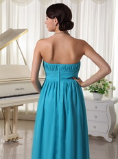 Beaded Decorate Waist Teal Chiffon Prom Dress For Lady Inexpensive