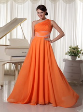 Orange Chiffon One Shoulder Prom Dress With Long Skirt Inexpensive