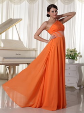 Orange Chiffon One Shoulder Prom Dress With Long Skirt Inexpensive