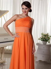 Orange Chiffon One Shoulder Prom Dress With Long Skirt Inexpensive