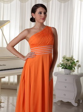 Orange Chiffon One Shoulder Prom Dress With Long Skirt Inexpensive