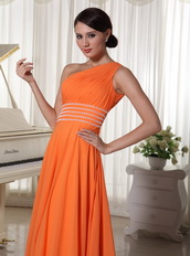 Orange Chiffon One Shoulder Prom Dress With Long Skirt Inexpensive