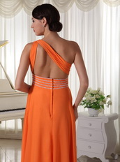 Orange Chiffon One Shoulder Prom Dress With Long Skirt Inexpensive