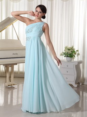 One Shoulder Chiffon Beaded Prom Dress For Custom Made Light Blue Inexpensive