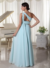 One Shoulder Chiffon Beaded Prom Dress For Custom Made Light Blue Inexpensive