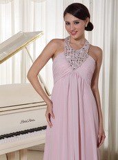 Baby Pink Chiffon Prom Dress With Halter Top Long Skirt Inexpensive