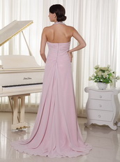 Baby Pink Chiffon Prom Dress With Halter Top Long Skirt Inexpensive