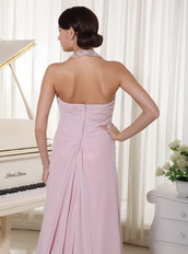 Baby Pink Chiffon Prom Dress With Halter Top Long Skirt Inexpensive