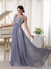 Sequins V-neck Grey Chiffon Floor Lenght Skirt Prom Gown Inexpensive