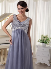 Sequins V-neck Grey Chiffon Floor Lenght Skirt Prom Gown Inexpensive