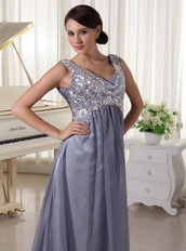 Sequins V-neck Grey Chiffon Floor Lenght Skirt Prom Gown Inexpensive