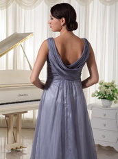 Sequins V-neck Grey Chiffon Floor Lenght Skirt Prom Gown Inexpensive