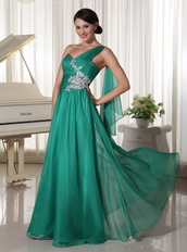 2014 Best Seller Side Zipper Prom Dress Turquosie One Shoulder Skirt Inexpensive