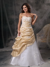 Champagne And White A-line Prom Dress With Appliques Inexpensive