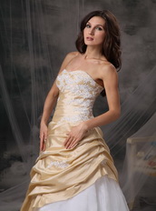 Champagne And White A-line Prom Dress With Appliques Inexpensive