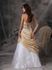 Champagne And White A-line Prom Dress With Appliques Inexpensive