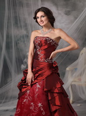 Wine Red Strapless Prom Dress With Embroidery Details Inexpensive