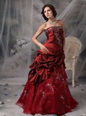 Wine Red Strapless Prom Dress With Embroidery Details Inexpensive