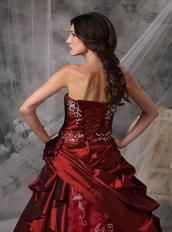 Wine Red Strapless Prom Dress With Embroidery Details Inexpensive