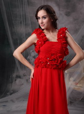 Cheap Square Wine Red Prom Dress With Hand Made Flowers Inexpensive