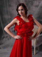 Cheap Square Wine Red Prom Dress With Hand Made Flowers Inexpensive