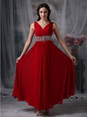 Top Seller Prom Dress With V-neck Wine Red Chiffon Skirt Inexpensive