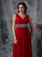 Top Seller Prom Dress With V-neck Wine Red Chiffon Skirt Inexpensive