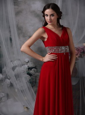 Top Seller Prom Dress With V-neck Wine Red Chiffon Skirt Inexpensive