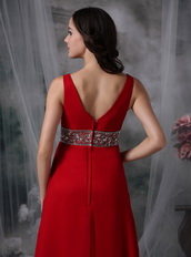 Top Seller Prom Dress With V-neck Wine Red Chiffon Skirt Inexpensive