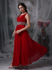 Top Seller Prom Dress With V-neck Wine Red Chiffon Skirt Inexpensive