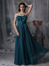 Peacock Blue Strapless Lady Wear Prom Chiffon Dress Inexpensive