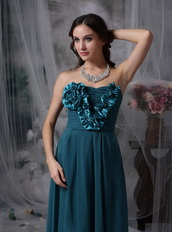 Peacock Blue Strapless Lady Wear Prom Chiffon Dress Inexpensive