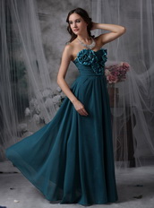 Peacock Blue Strapless Lady Wear Prom Chiffon Dress Inexpensive
