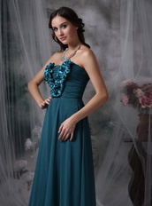 Peacock Blue Strapless Lady Wear Prom Chiffon Dress Inexpensive