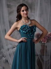 Peacock Blue Strapless Lady Wear Prom Chiffon Dress Inexpensive