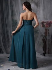 Peacock Blue Strapless Lady Wear Prom Chiffon Dress Inexpensive