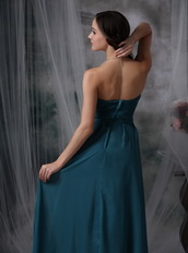 Peacock Blue Strapless Lady Wear Prom Chiffon Dress Inexpensive