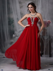 Strapless Wine Red Chiffon Prom Dress For Wemen Wear Inexpensive