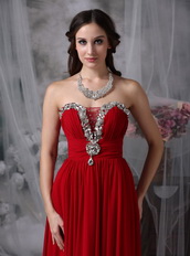 Strapless Wine Red Chiffon Prom Dress For Wemen Wear Inexpensive