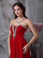 Strapless Wine Red Chiffon Prom Dress For Wemen Wear Inexpensive