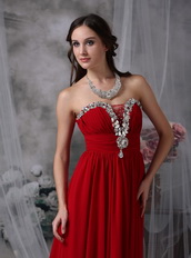 Strapless Wine Red Chiffon Prom Dress For Wemen Wear Inexpensive