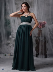 Cheap Dark Green Sweetheart Prom Dress With Belt Inexpensive