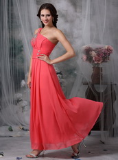 Coral Red Chiffon One Shoulder Skirt Dress For Prom Wear Inexpensive