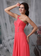 Coral Red Chiffon One Shoulder Skirt Dress For Prom Wear Inexpensive